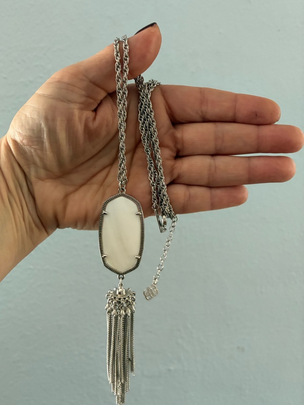 Kendra Scott Silver-tone White Stone Tassel Pendant Necklace